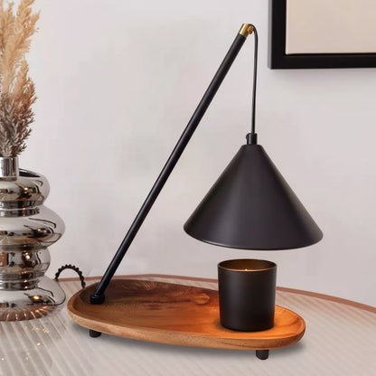 Modern Wooden Base Candle Warmer Lamp – Minimalist Black Cone Design