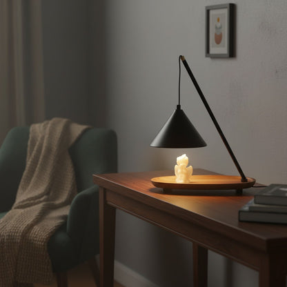 Modern Wooden Base Candle Warmer Lamp – Minimalist Black Cone Design