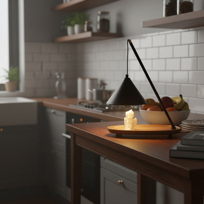 Modern Wooden Base Candle Warmer Lamp – Minimalist Black Cone Design