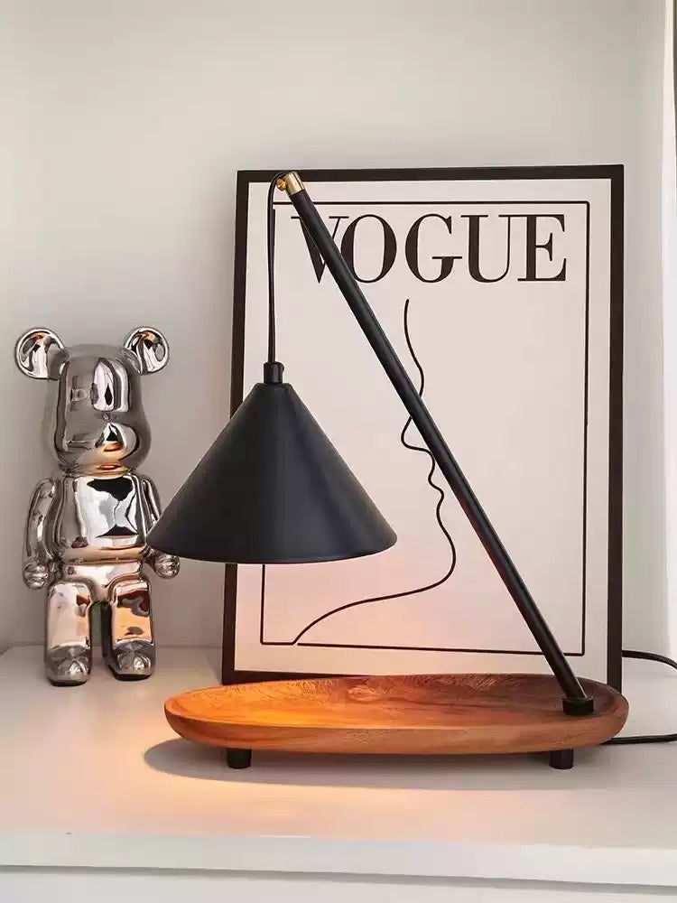 Modern Wooden Base Candle Warmer Lamp – Minimalist Black Cone Design