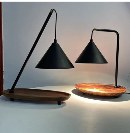 Modern Wooden Base Candle Warmer Lamp – Minimalist Black Cone Design