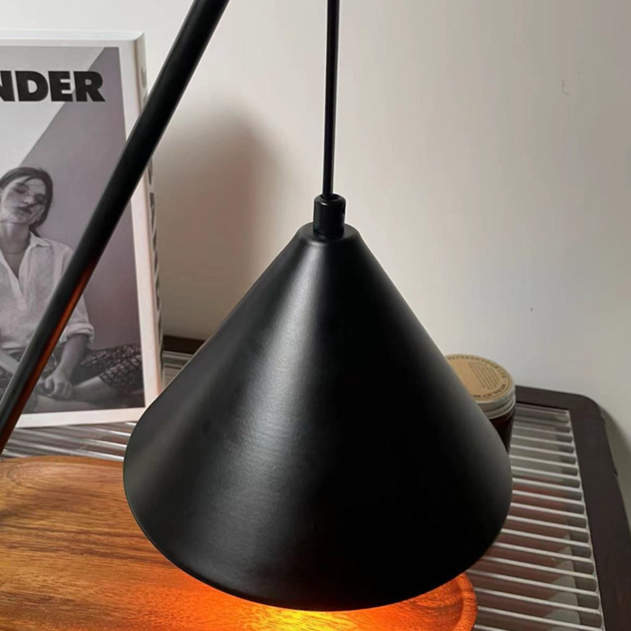 Modern Wooden Base Candle Warmer Lamp – Minimalist Black Cone Design